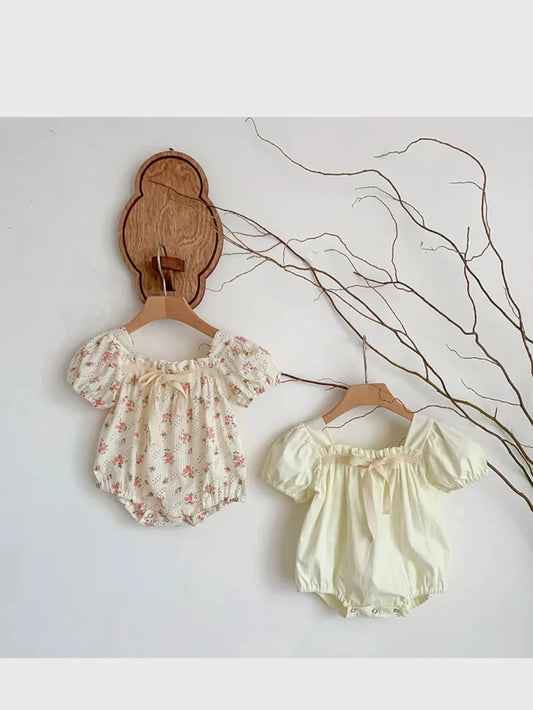 Baby Girl Vintage Puff Sleeve Tie Bodysuit