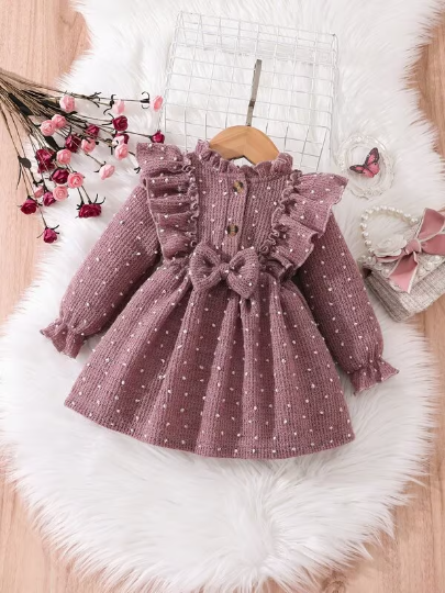 Baby Girl Long sleeve Dusty Pink Polka Dot Knit Dress 12-18 months Baby Girl Long sleeve Dusty Pink Polka Dot Knit Dress 12-18 months