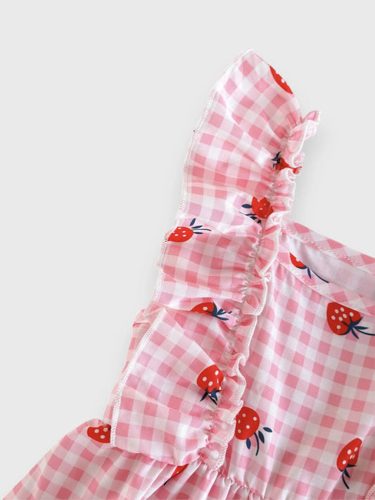2 Pc Baby Girl Strawberry Gingham Dress
