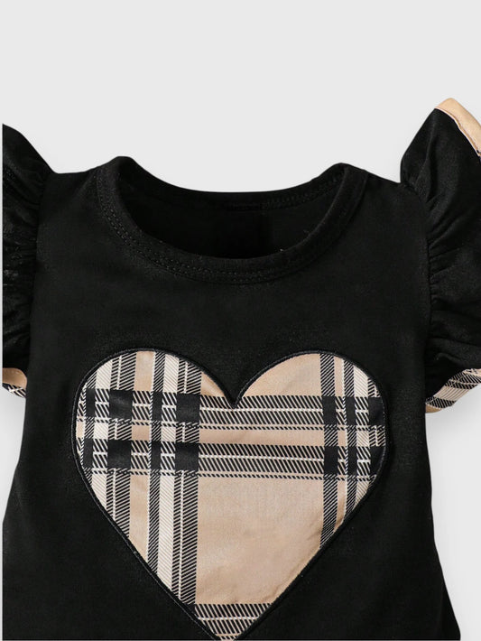 3 Pcs Baby Girl Heart Plaid Print Set