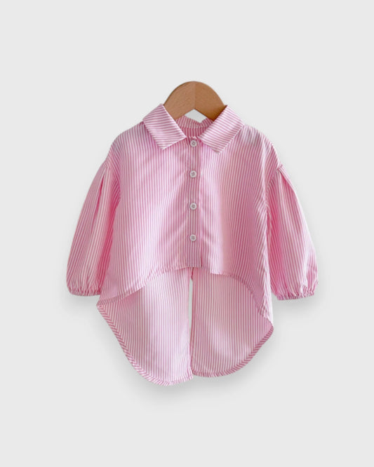 Baby Girl Hi-Low Striped Bow Back Button Up Shirt