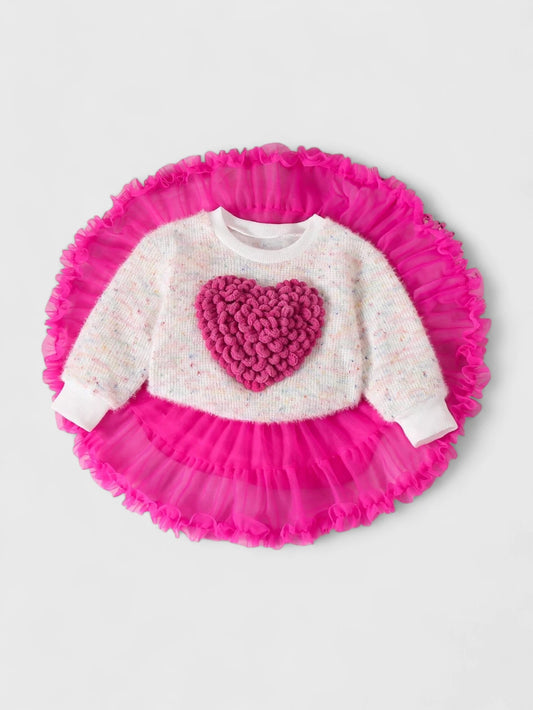 Baby Girl Heart Fuzzy Sweat and Tutu Skirt