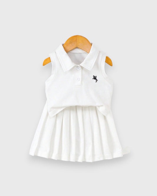 2 Pc Baby Girl Polo Pleat Skirt Set