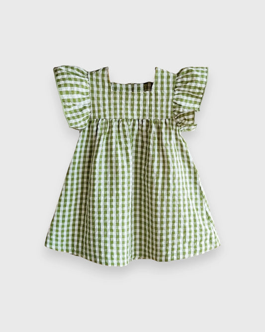 Baby Girl Flutter Sleeve Gingham Plaid Flare Dress