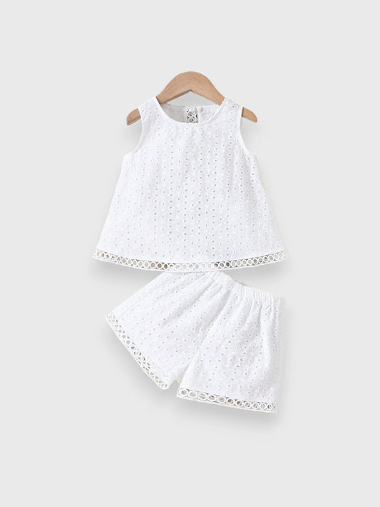 2 Pc Girls Eyelet Embroidered Set