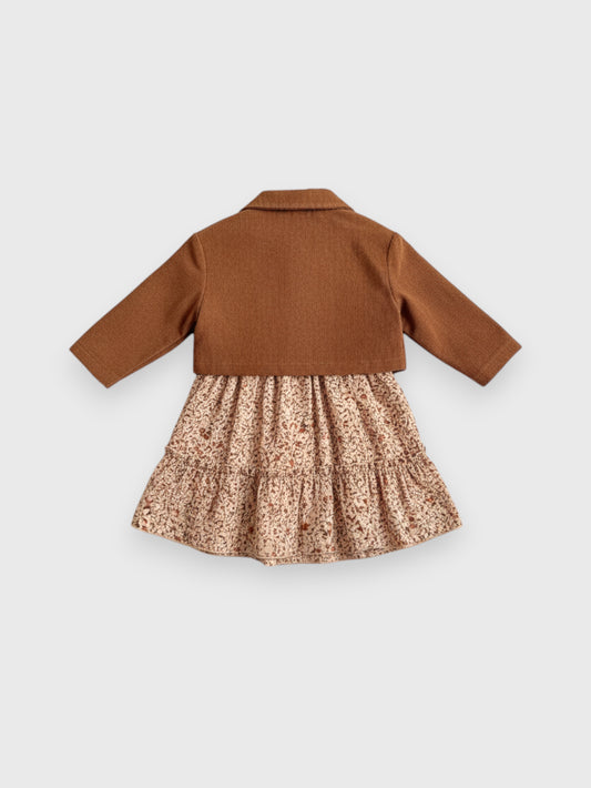 2 Pcs Toddler Baby Girl Ditsy Floral Layered Cami Dress with Corduroy Jacket