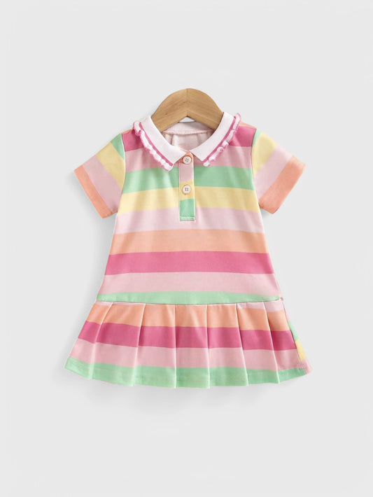 Baby Girl Rainbow Stripe Tennis Polo Dress