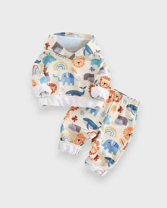 2 Pc Baby Boy Animal Print Hooded Sweatsuit