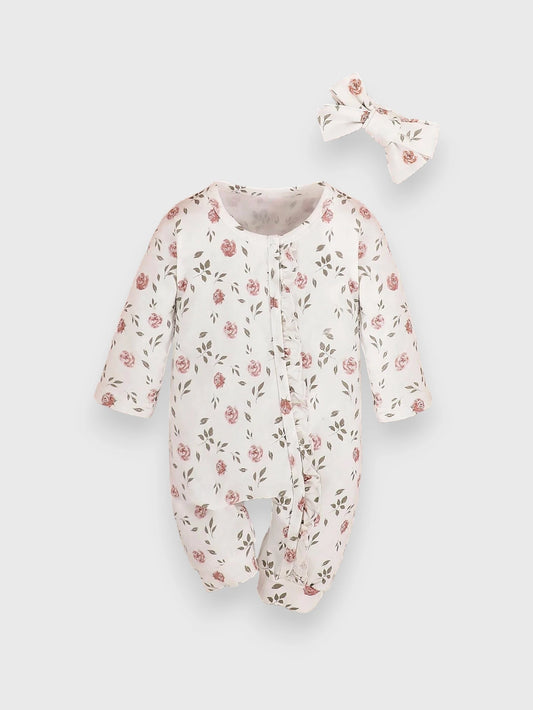 2 Pc Baby Girl Painted Roses Sleeper