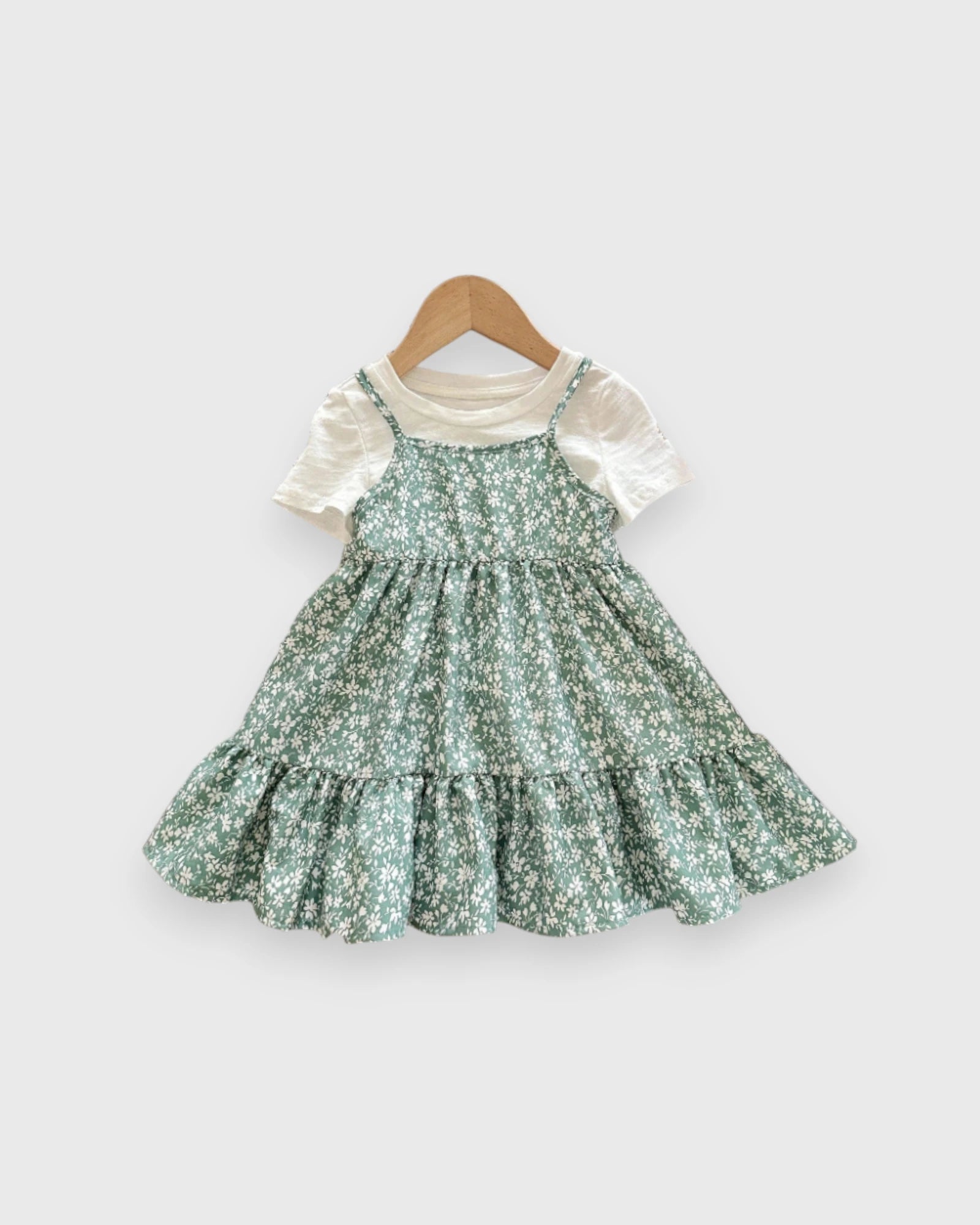 2 pc Baby Girl Tiered Flower Dress w/ Tee 18-24 months / Green 2 pc Baby Girl Tiered Flower Dress w/ Tee 18-24 months / Green