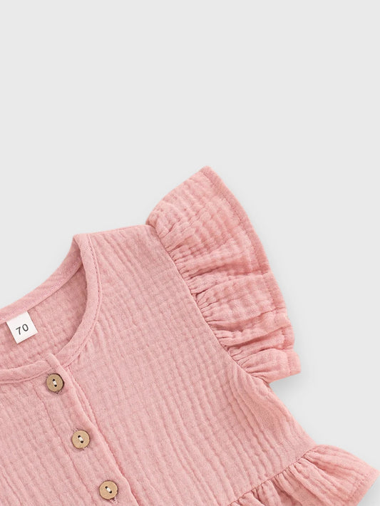 2 Pc Summer Ruffle Cotton Shirt Short Set