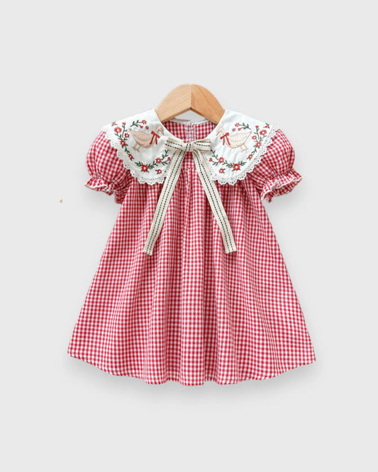 Baby Girl Floral Print Scallop Collar Bow Dress