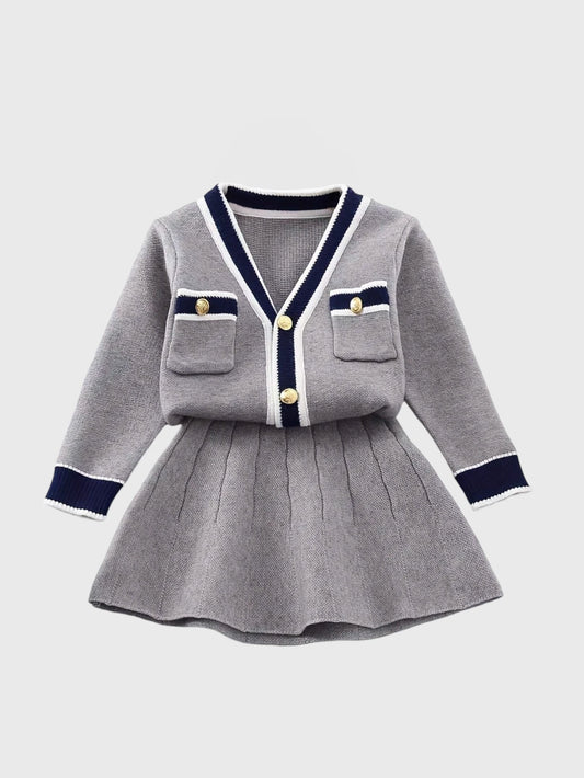 2 Pc Girl Cardigan and Skirt Knit Set