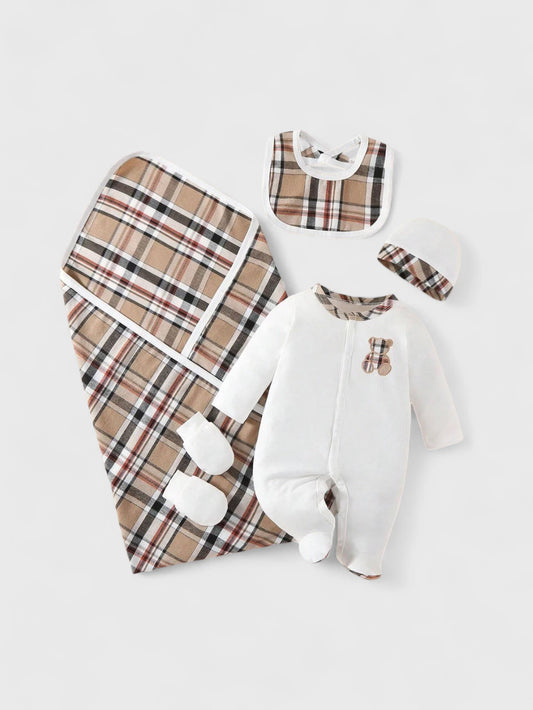5 Pc Baby Boy Plaid Sleeper Gift Set