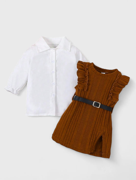 3 Pc Baby Girl Knit Vest & Blouse Dress