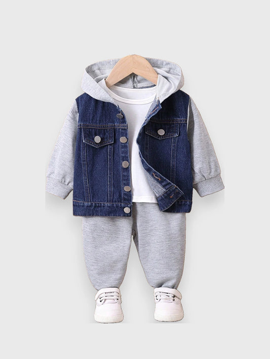 2 Piece Baby Boy Hoodie Denim Jacket with Pants