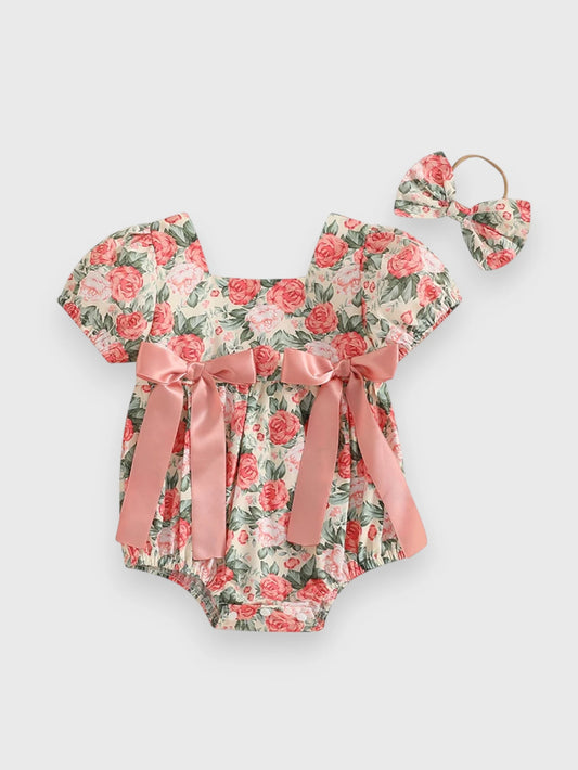 2 Pc Baby Girl Rose Square Neck Bodysuit