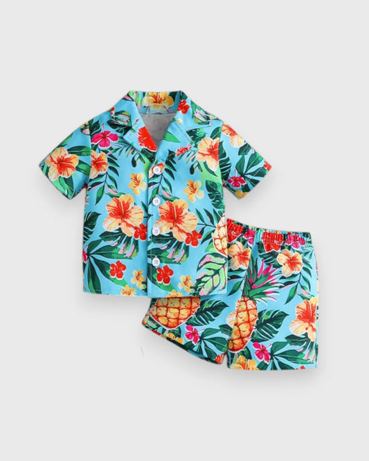2 pc Baby Boy Pineapple Hawaiian Shirt Set