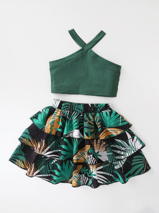 Toddler Little Girl Crossover Top Tropical Skirt