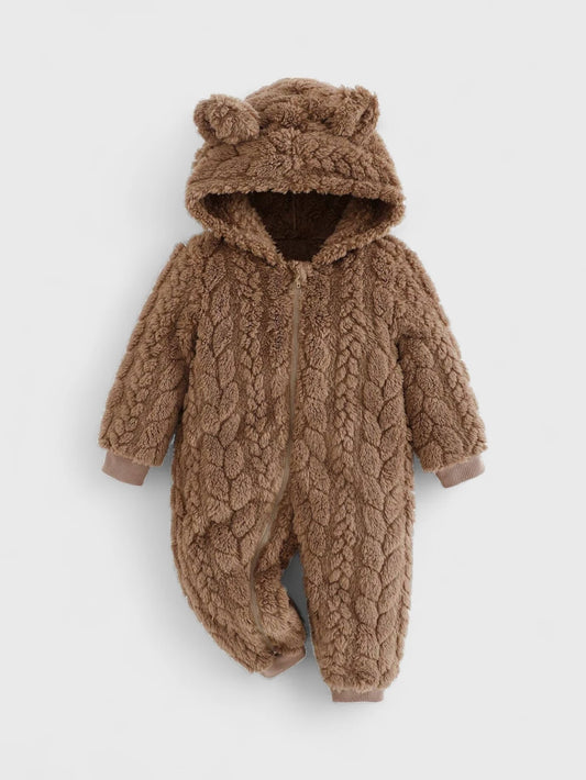 Baby Bear Cable Texture Fleece Jumpsuit