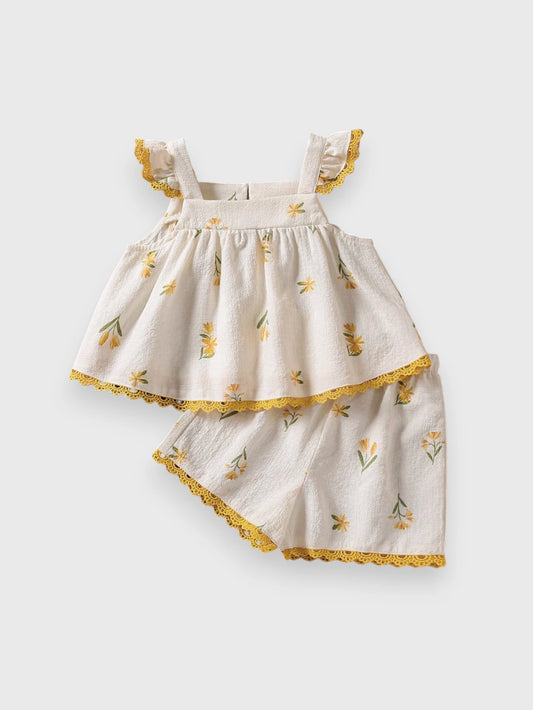 2 Pc Ditsy Floral Crochet Trim Set