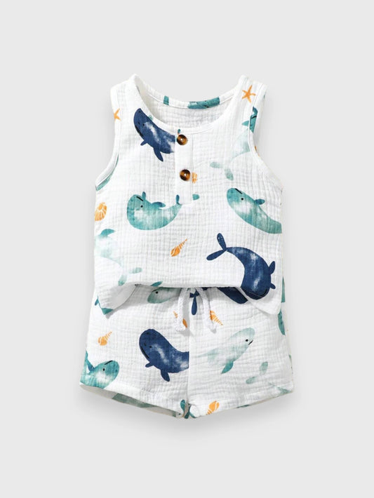 2 Pc Baby Boy Whale Print Tank Set