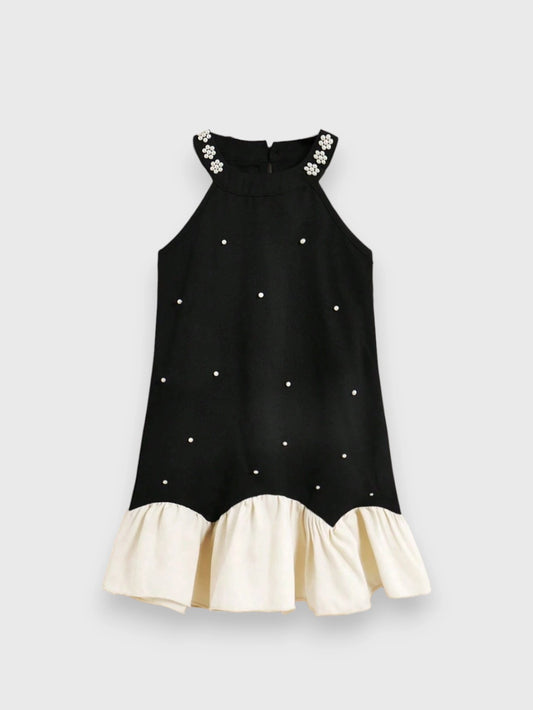 Girl Drop Waist Pearl Studded Dress