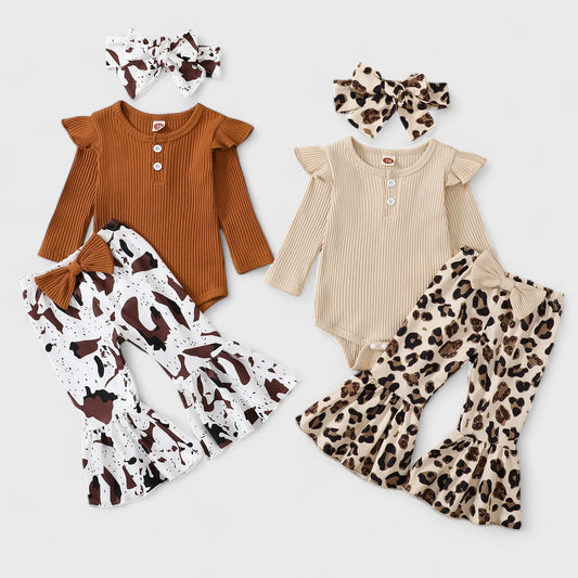 3 Pc Baby Girl Leopard Flare Pants and Bodysuit