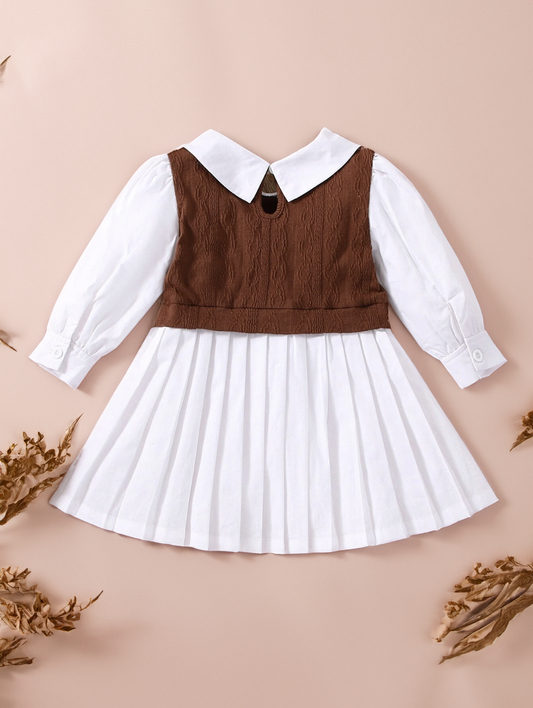 Baby Girl brown Knit 2 in 1 Tennis Pleat skirt Dress