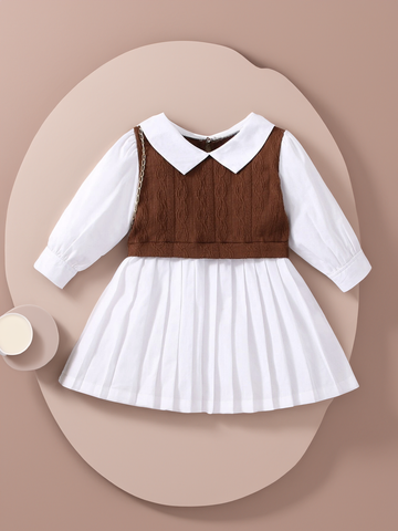 Baby Girl brown Knit 2 in 1 Tennis Pleat skirt Dress