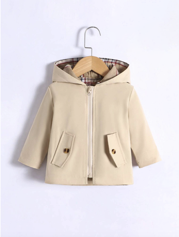 Baby Plaid lined Hooded Trench Jacket