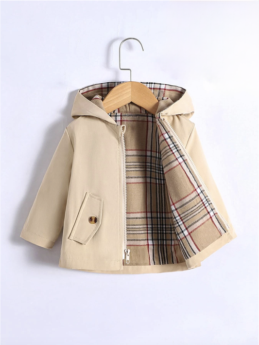 Baby Plaid lined Hooded Trench Jacket