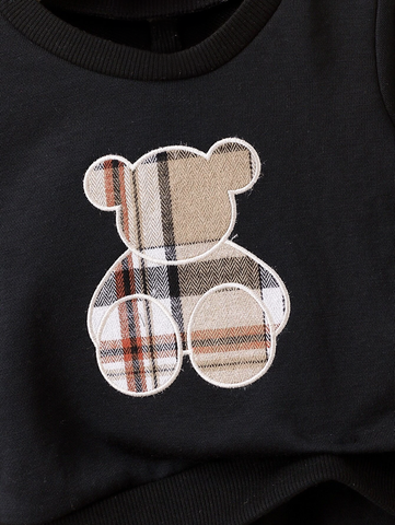 2 Piece Baby Boy Brown Plaid Bear and Trim Sweat shirt and Pant Set