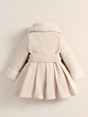 Baby Girl Fuzzy Trim Cuff Collar Pearl Button Coat