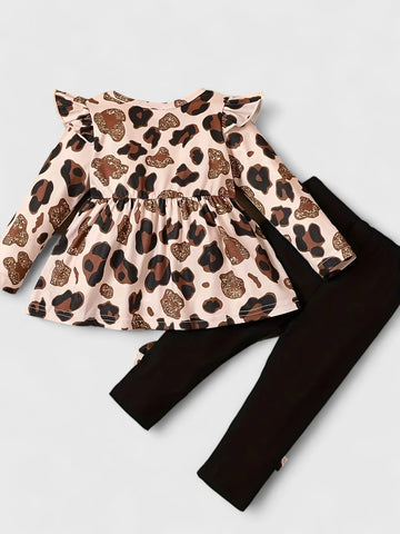 2 Pc Baby Girl Sparkle Leopard Print Top & Pant set