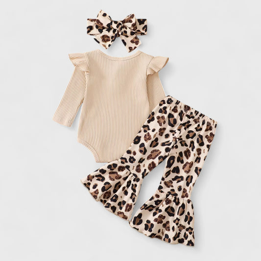 3 Pc Baby Girl Leopard Flare Pants and Bodysuit