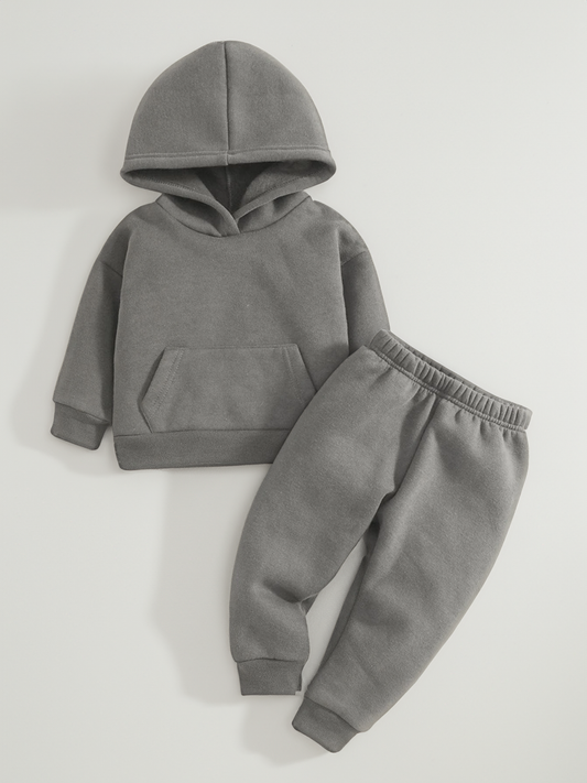 Baby Boy Girl Fleece Lined Hoody Pants Sweatsuit Set