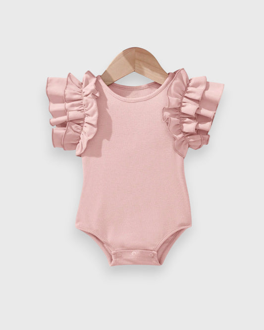 Baby Girl Ruffle Shoulder Ribbed Bodysuit