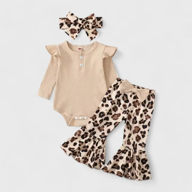 3 Pc Baby Girl Leopard Flare Pants and Bodysuit