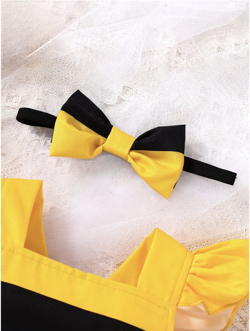 2 Pcs Baby Girl Ruffle Lady Bug Bumble Bee Yellow Black Stripe bodysuit