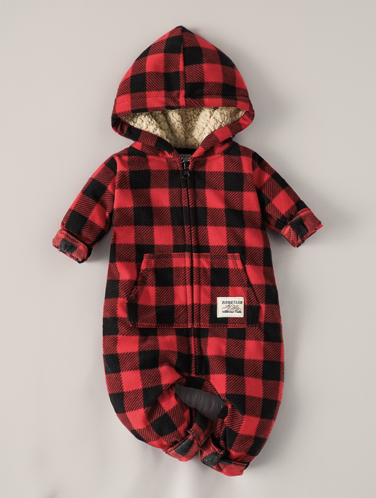 Baby Buffalo Plaid Gingham Fleece Romper