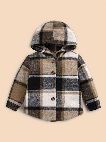 Baby Boy Hooded Flannel Plaid Button Up Shirt