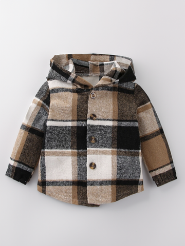 Baby Boy Hooded Flannel Plaid Button Up Shirt