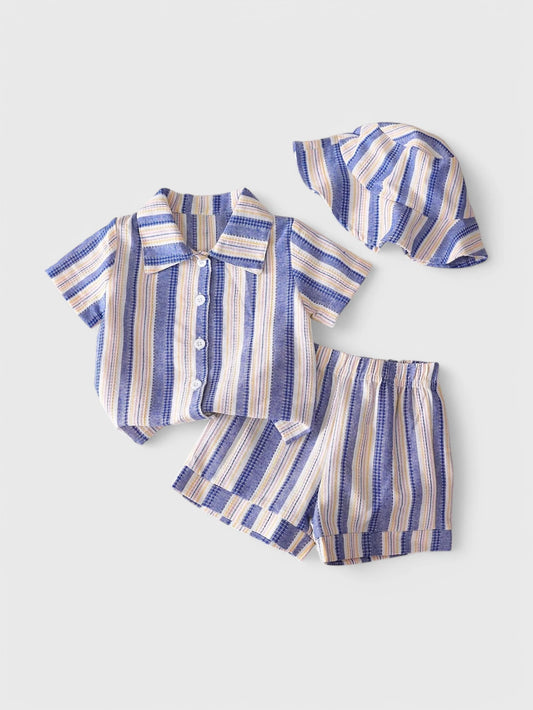 3 Pc Baby Boy Vertical Stripes Set