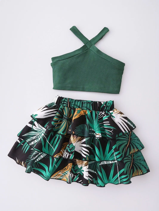 Toddler Little Girl Crossover Top Tropical Skirt