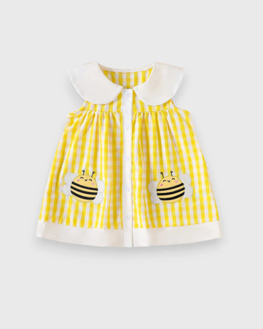 Baby Girl Animal Patch Gingham Collar Dress