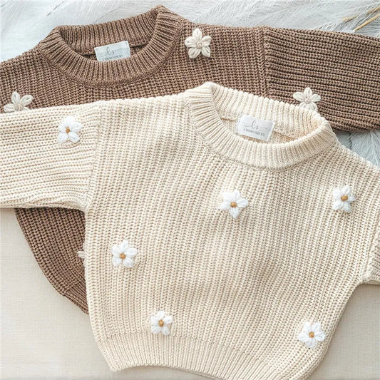 Baby Girls Autumn Yarn Flower Knit Sweater