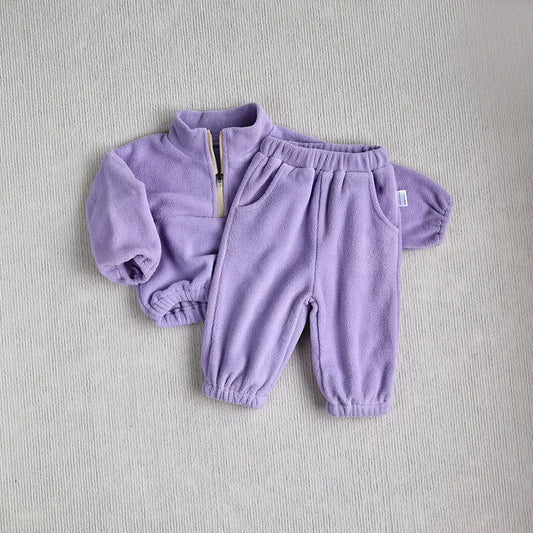 2 Pc Baby Quarter Zip Fleece Sweat Suit