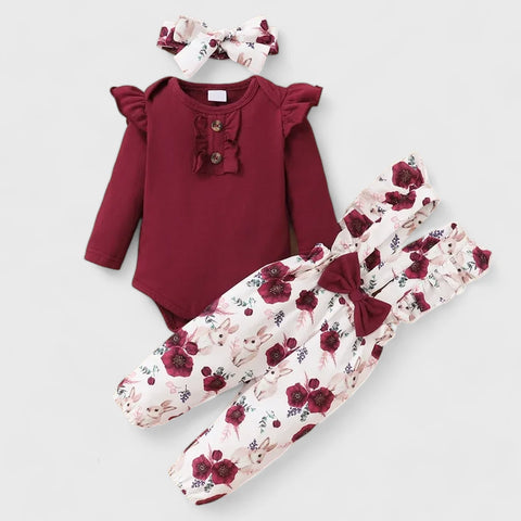 3 Pc Baby Girl Ruffle Bunny Jumpsuit Set