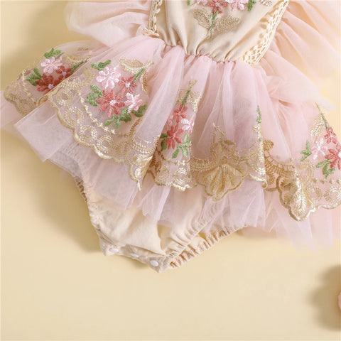 Baby Girl Lace Royal Embroidery Flower Princess Bodysuit